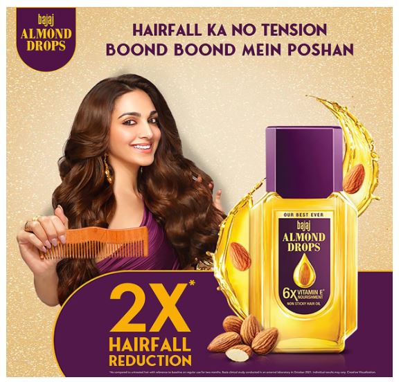 Bajaj Almond Drops |  Indian Almond Hair Oil with 6X Vitamin E Nourishment | Light & Non-Sticky Hair Fall Control