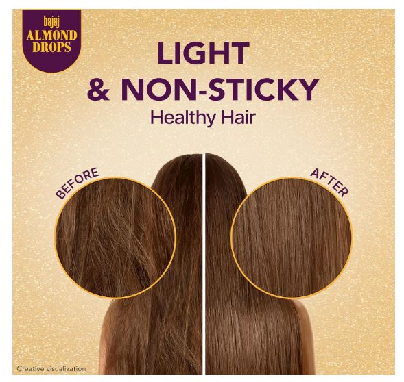 Bajaj Almond Drops |  Indian Almond Hair Oil with 6X Vitamin E Nourishment | Light & Non-Sticky Hair Fall Control