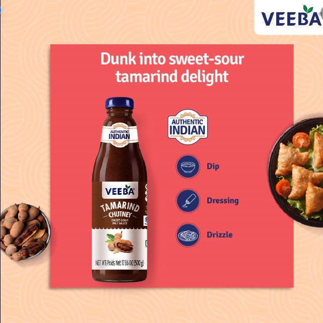 VEEBA Tamarind Chutney| Masala Tomato Sauce| Sweet Sour Tamarind| Spiced Tomato Sauce (500g)