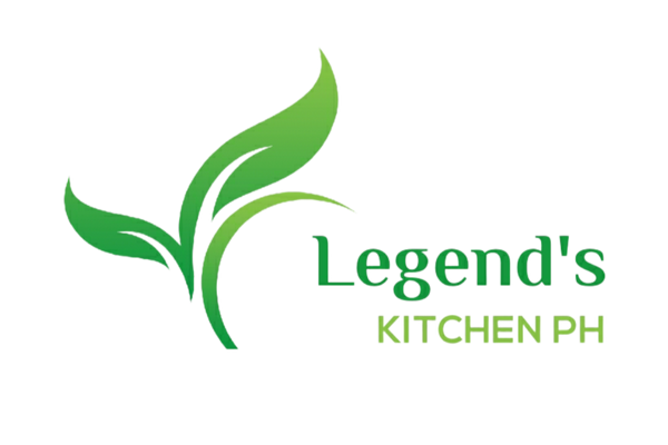 Logo of Legend's Kitchen PH with green leaves on a white background